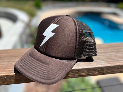 Brown Snap Back Lightening Bolt Trucker Hat