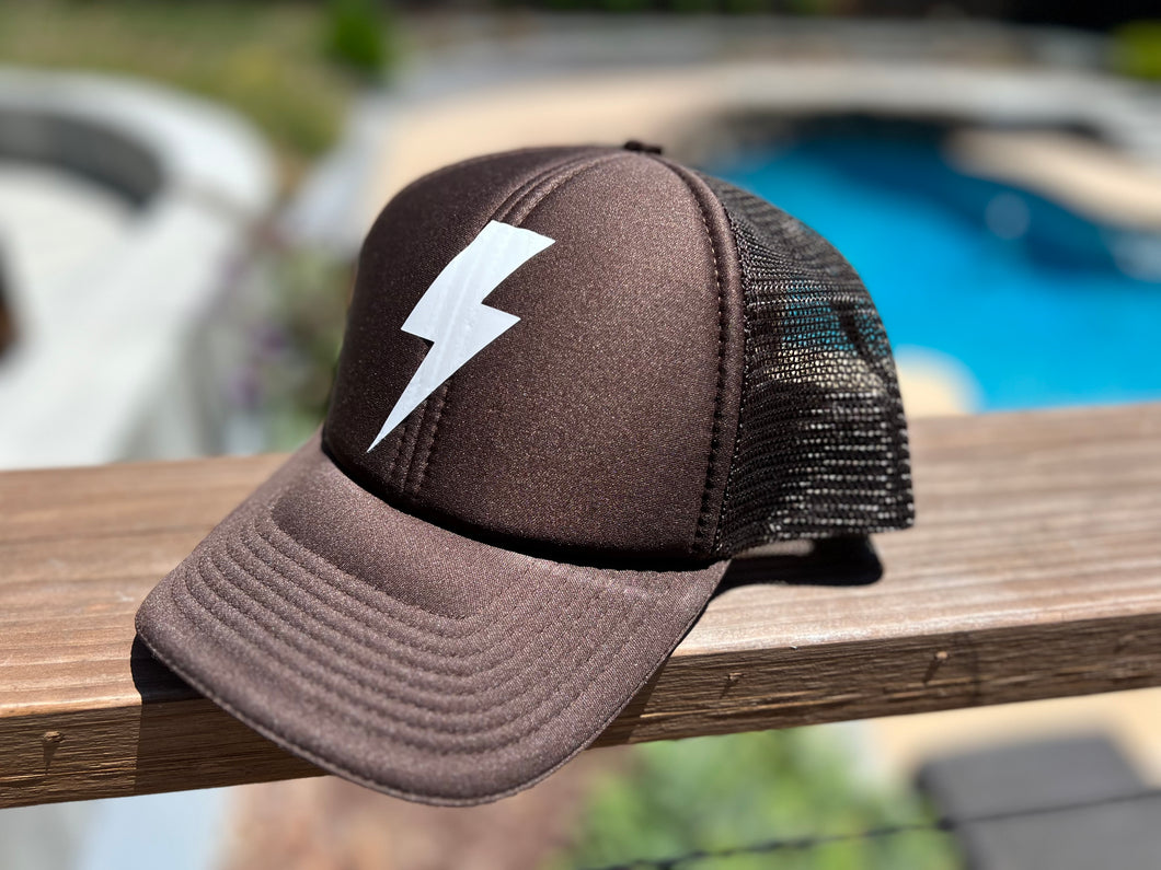 Brown Snap Back Lightening Bolt Trucker Hat