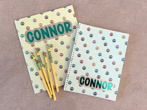 Peace Sign All Over Folder, Notebook + Pencil Custom Set