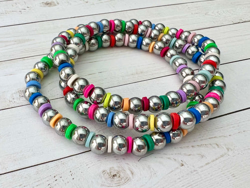 Silver Ball Color Spacer Band, 6mm, THREE