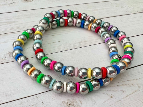 Silver Ball Color Spacer Band, 6mm, TWO