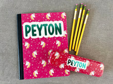 Load image into Gallery viewer, Unicorn Pencil Case w/Composition book + PENCILS Set