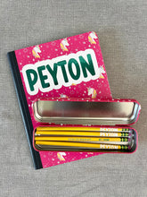Load image into Gallery viewer, Unicorn Pencil Case w/Composition book + PENCILS Set